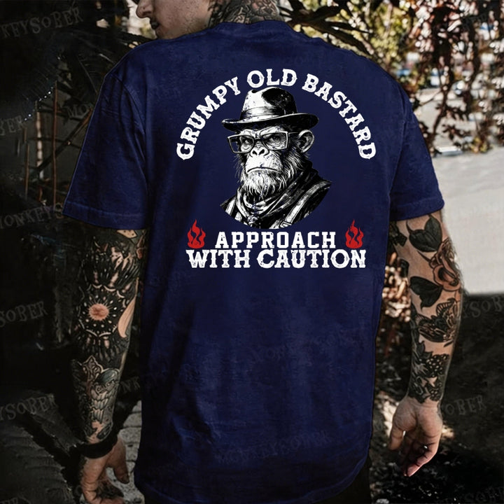 Grumpy Old Bastard Approach With Caution Monkey T-shirt