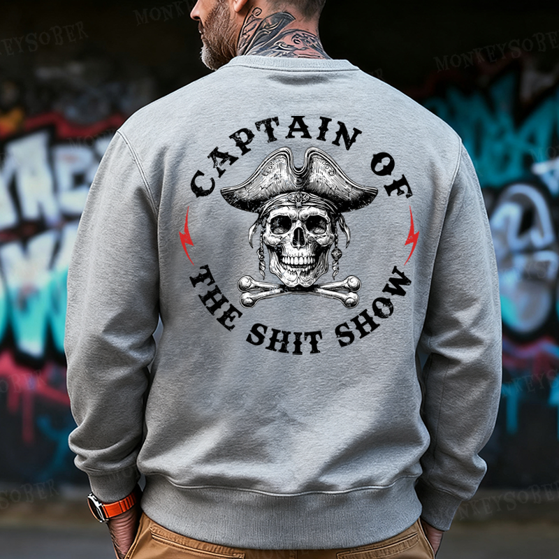 Captain Of The Shit Show Skull Men's  Back-Printed Sweatshirt