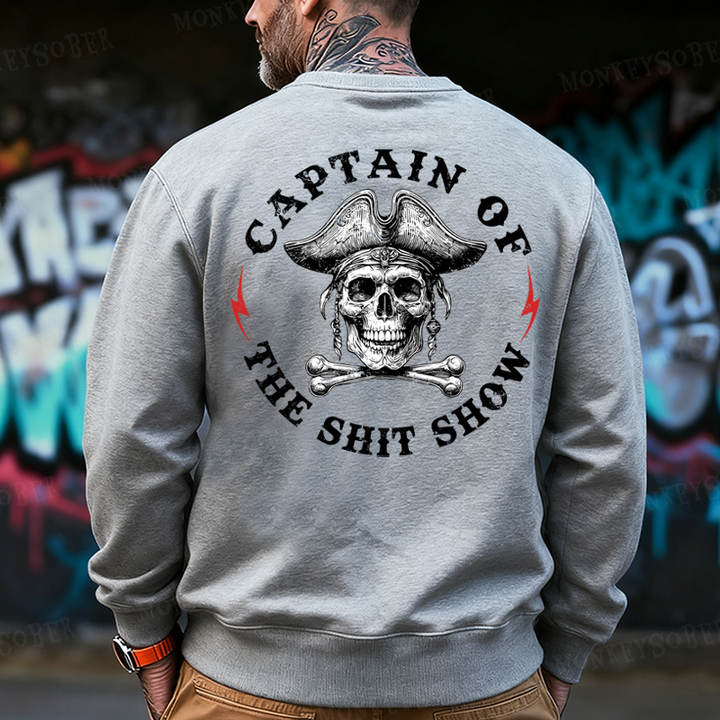 Captain Of The Shit Show Skull Men's  Back-Printed Sweatshirt