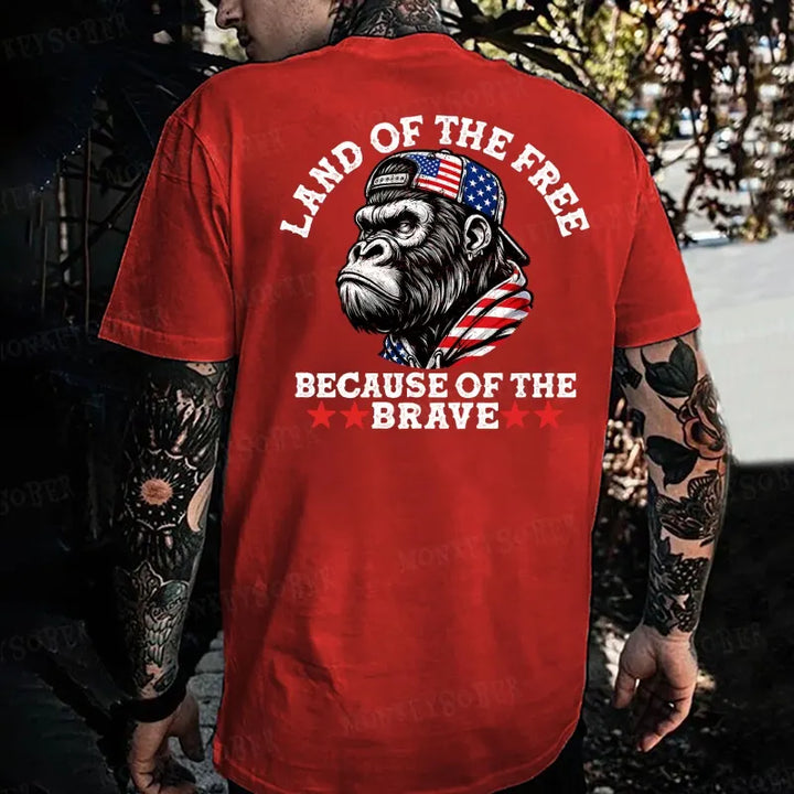 Land Of The Free Because Of The Brave  Monkey T-shirt