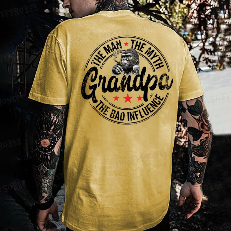 Grandpa The Man The Myth  The Bad Influence Monkey T-shirt