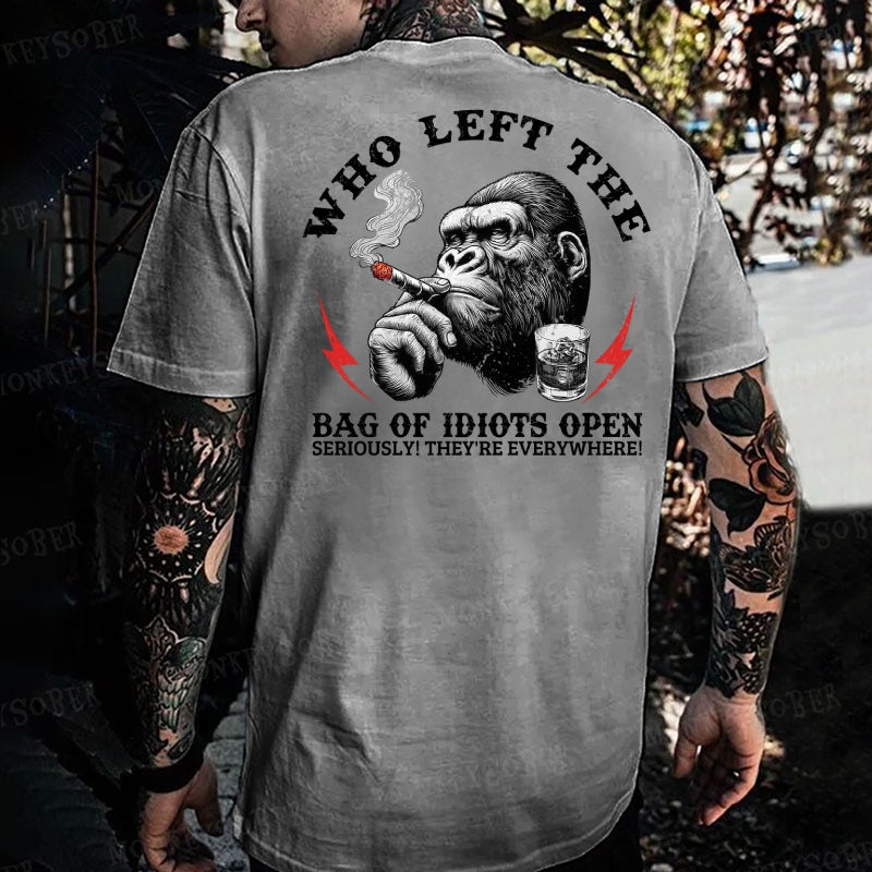 Who Left The Bag Of Idiots Open? Monkey T-shirt