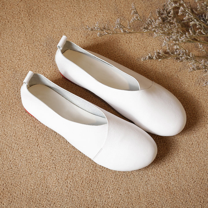 Women's Flat Round Head handmade leather Pumps