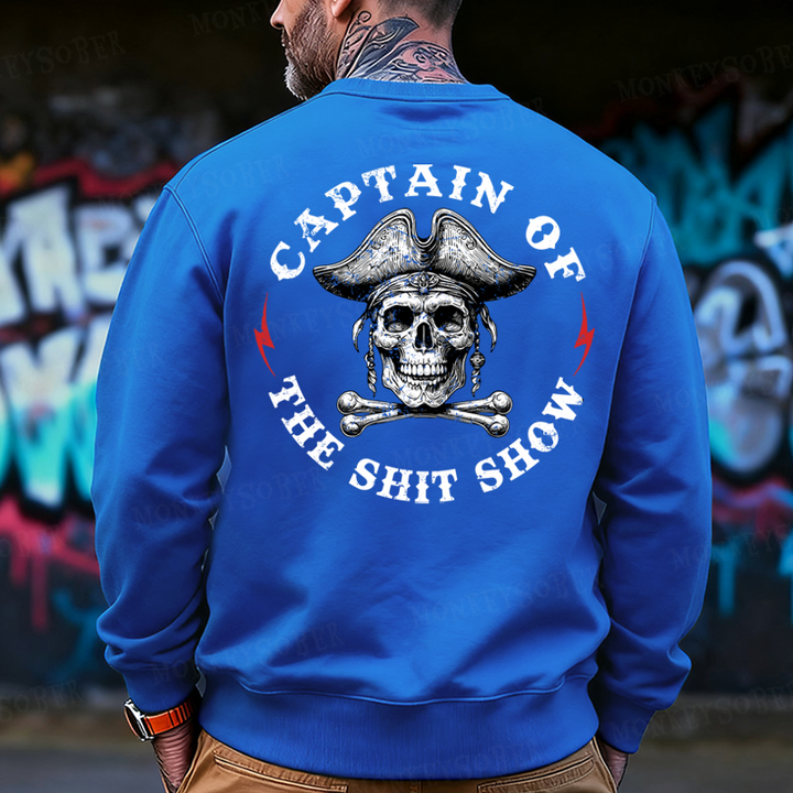 Captain Of The Shit Show Skull Men's  Back-Printed Sweatshirt