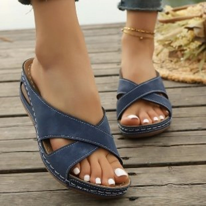 Women's Comfort Wedge Sandals – Cushioned Platform Support & Cross-Strap Design