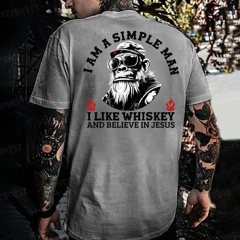 I Am A Simple Man I Like Camping And Believe In Jesus Monkey T-shirt