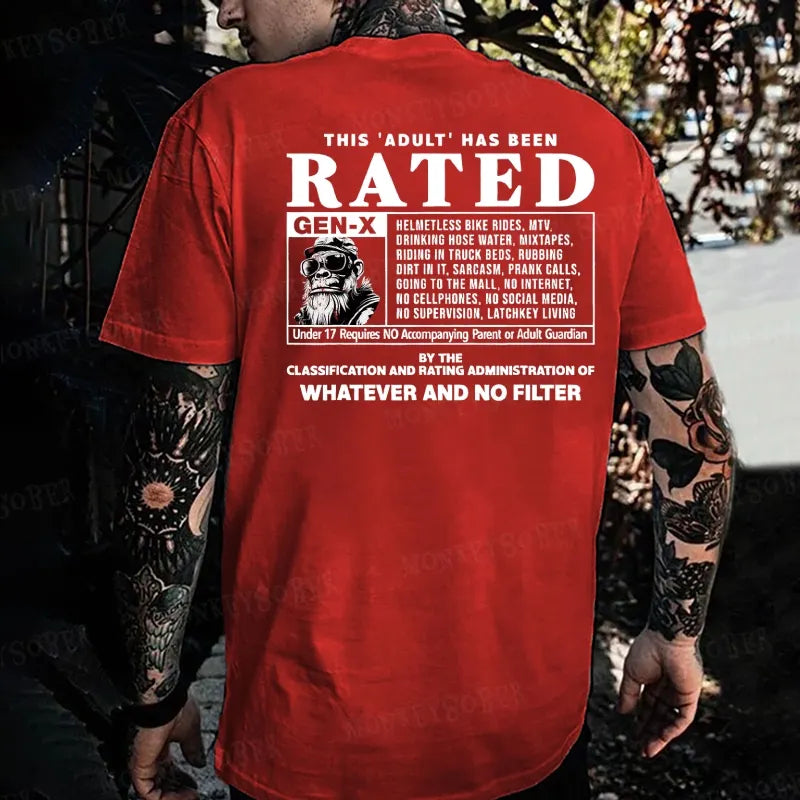 This Adult Has Been Rated Gen-X Monkey T-shirt
