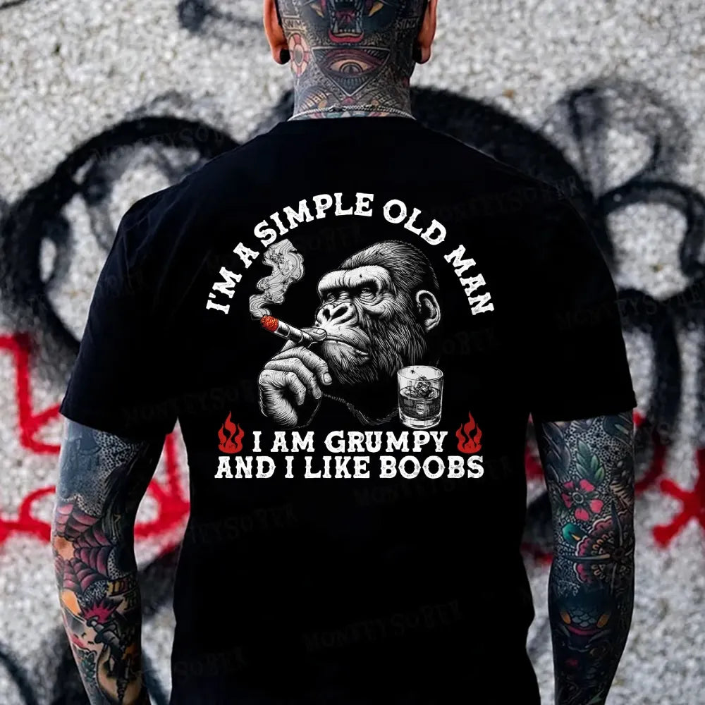 I'm A Simple Old Man I Am Grumpy And I Like Boobs Monkey T-shirt