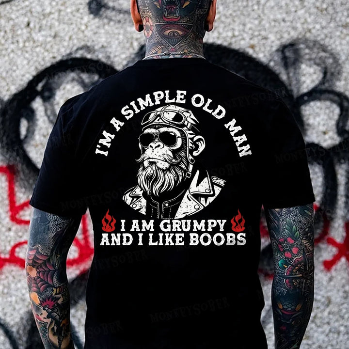 I'm A Simple Old Man I Am Grumpy And I Like Boobs Monkey T-shirt