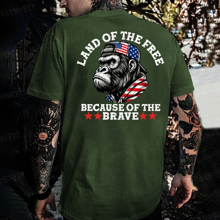 Land Of The Free Because Of The Brave  Monkey T-shirt