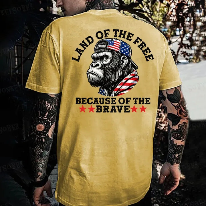 Land Of The Free Because Of The Brave  Monkey T-shirt