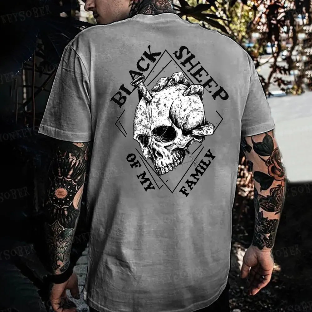 Black Sheep Of My Family Skull Print Monkey T-shirt