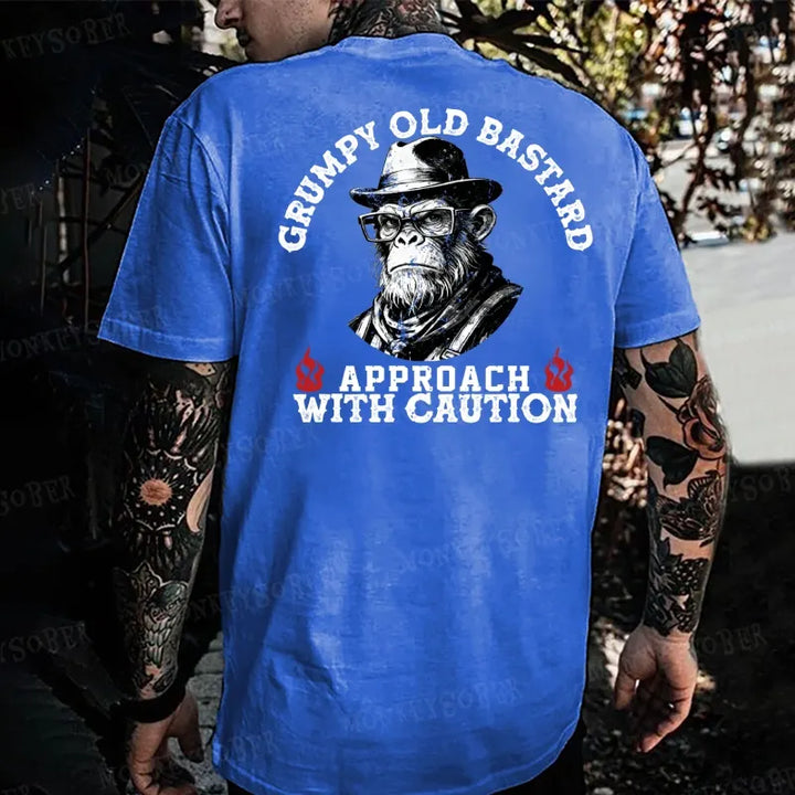 Grumpy Old Bastard Approach With Caution Monkey T-shirt