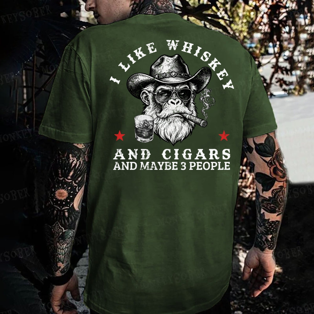 I Like Whiskey And Cigars And Maybe 3 People Monkey T-shirt