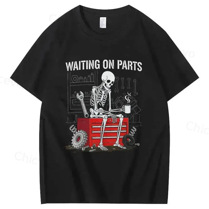 Waiting On Parts Funny Skeleton Auto Mechanic Technician T-Shirt