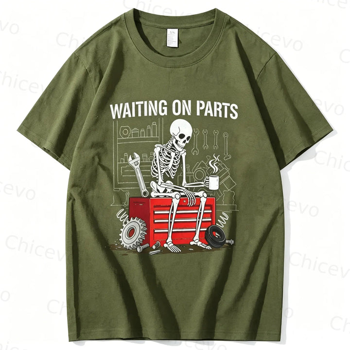 Waiting On Parts Funny Skeleton Auto Mechanic Technician T-Shirt