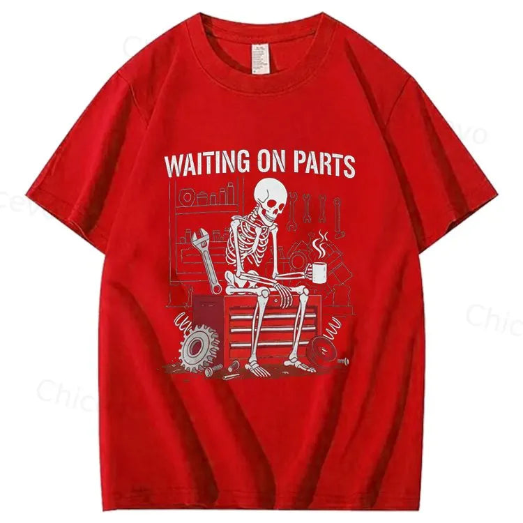 Waiting On Parts Funny Skeleton Auto Mechanic Technician T-Shirt