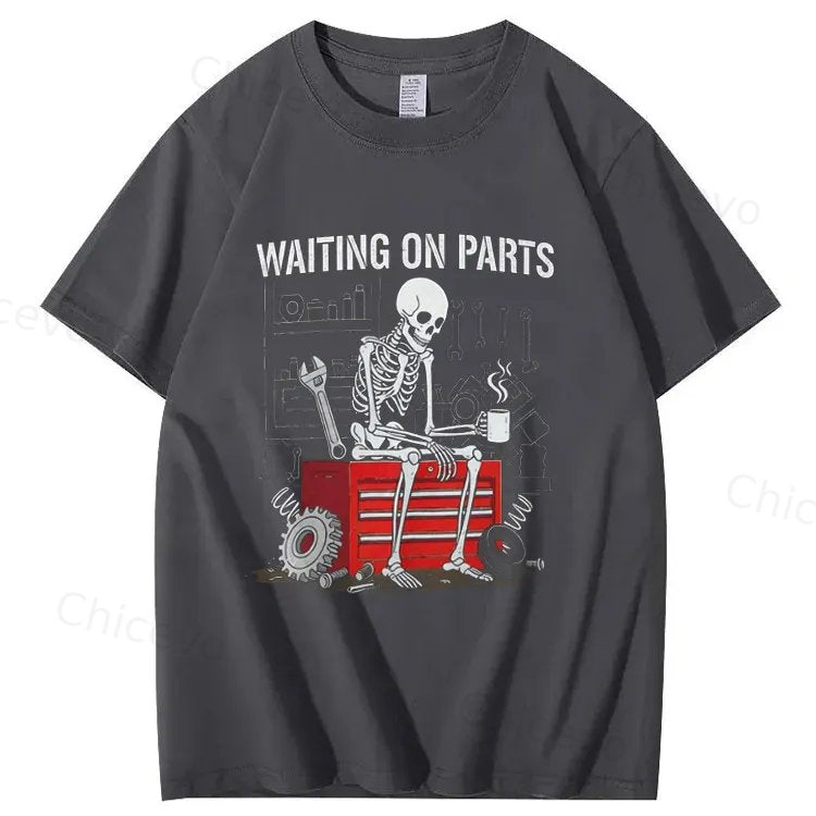 Waiting On Parts Funny Skeleton Auto Mechanic Technician T-Shirt