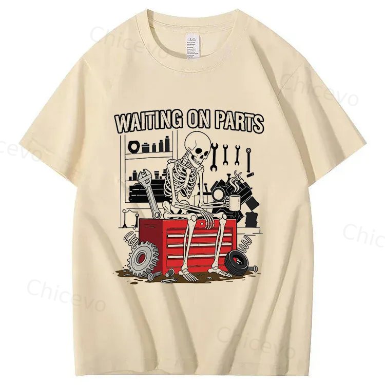 Waiting On Parts Funny Skeleton Auto Mechanic Technician T-Shirt
